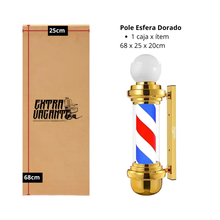 Pole Barber Clásico con Esfera Dorado 68cm - Imagen 2